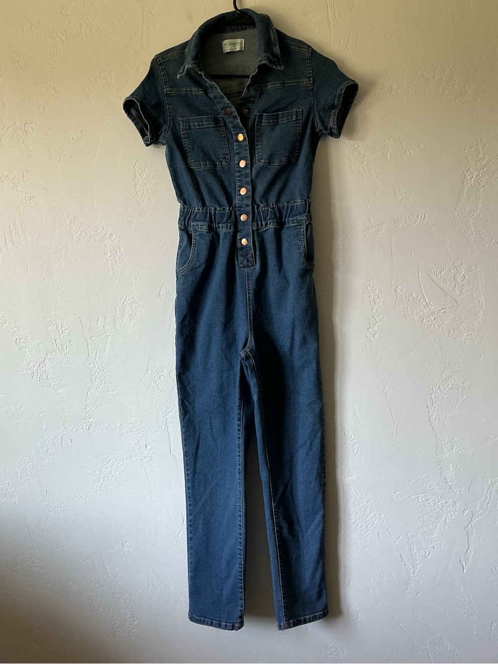 Re Generation Button Front Skinny Leg Denim Jumpsuit XS-S